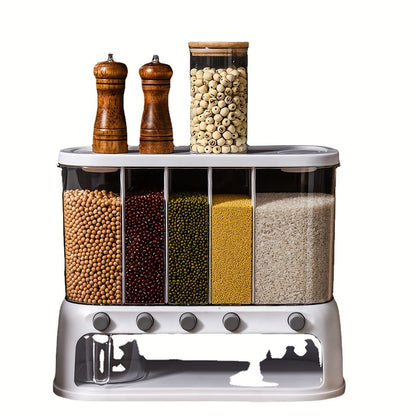 5-Compartment Airtight Pantry Storage Container Rotating Flip-Top Lid Kitchen Home Decor