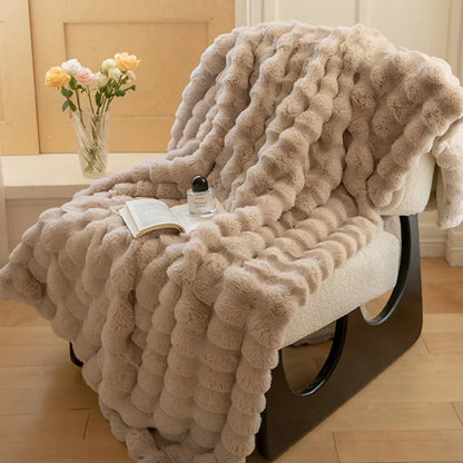 Rabbit Faux Fur Throw Blanket Luxury Plush Sofa Blanket Winter Home Decor
