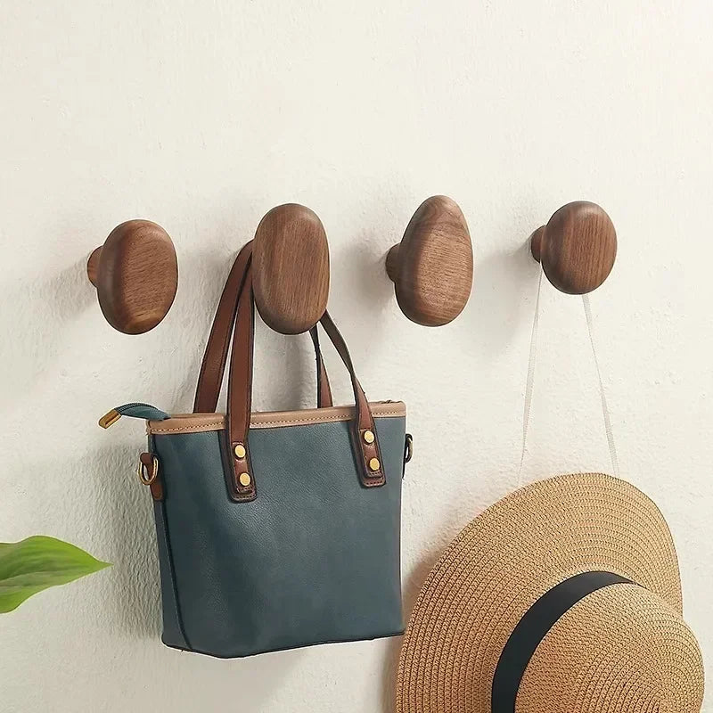 Natural Wood Organic Wall Hook Set Minimalist Hallway Bathroom Decor