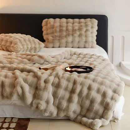 Rabbit Faux Fur Throw Blanket Luxury Plush Sofa Blanket Winter Home Decor
