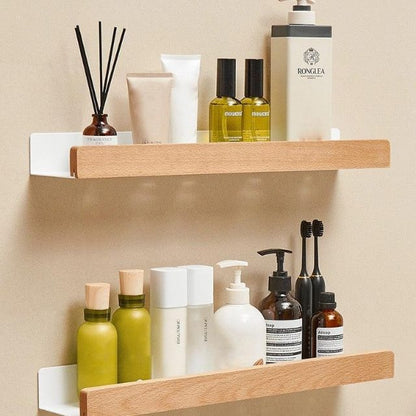 Rustic Wood Bathroom Wall Rack Storage Shelf No Drill Home Decor