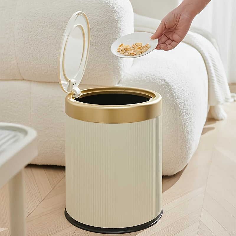 Luxury Oval Press-Top Trash Can with Dual Inner Bucket Bathroom Home Decor
