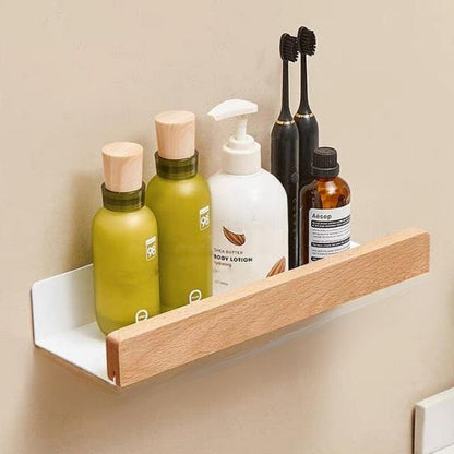 Rustic Wood Bathroom Wall Rack Storage Shelf No Drill Home Decor