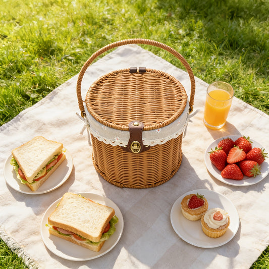 Handheld Storage Basket with Lid Woven Organiser Shelf Decor Storage