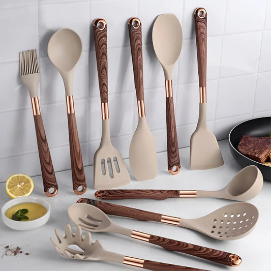 Silicone Kitchen Utensil Set with Holder Heat Resistant Cooking Tools Home Decor