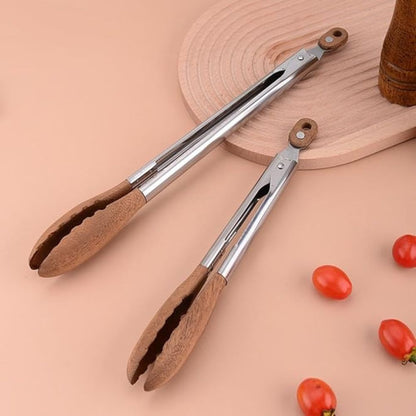 Stainless Steel Kitchen Tongs Set with Wooden Handles Cooking Tools Home Decor