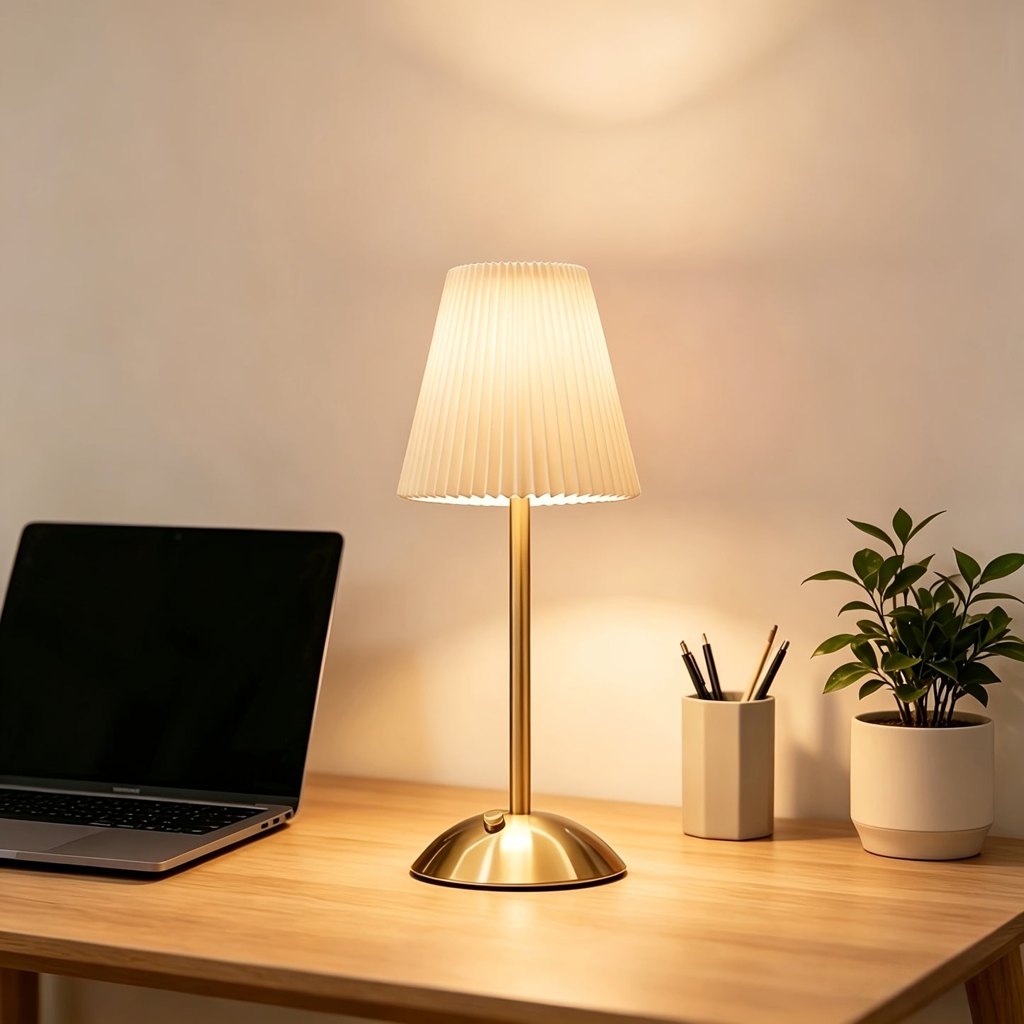Pleated Fabric Shade Table Lamp USB Rechargeable Touch Dimmable 3-Colour Home Decor