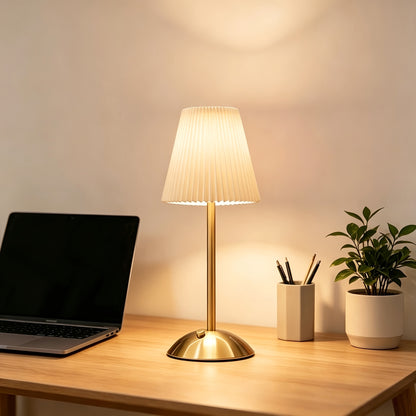 Pleated Fabric Shade Table Lamp USB Rechargeable Touch Dimmable 3-Colour Home Decor