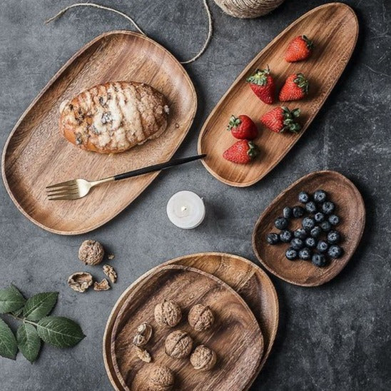 Acacia Wood Serving Tray Set 5-Piece Entertaining Board Home Decor