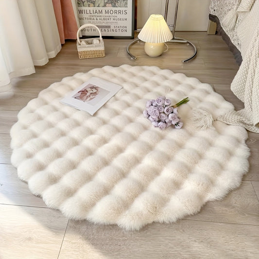 Round Bubble Rug Soft Fluffy Fleece Circle Carpet Bedroom Home Decor