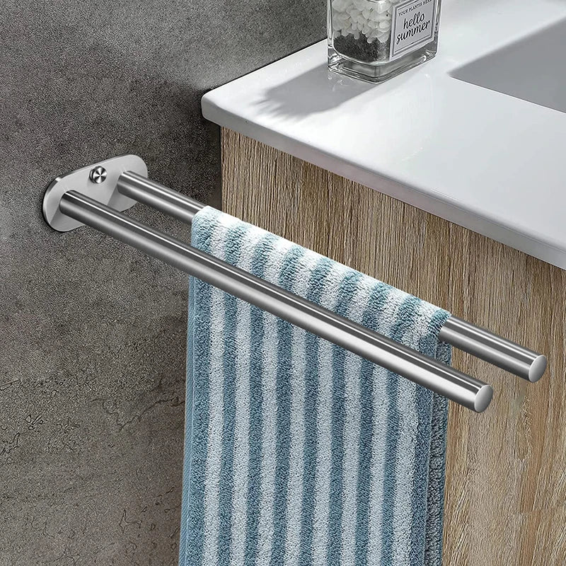 Stainless Steel Wall Mounted Towel Bar Single Double Black Silver Bathroom Decor