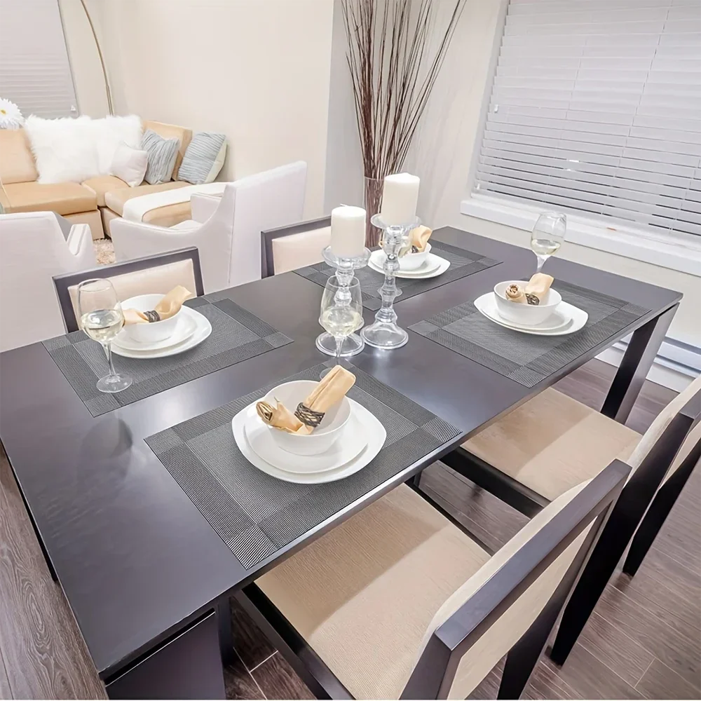 Woven PVC Placemat Set Heat-Resistant Non-Slip Washable Dining Table Mat Home Decor