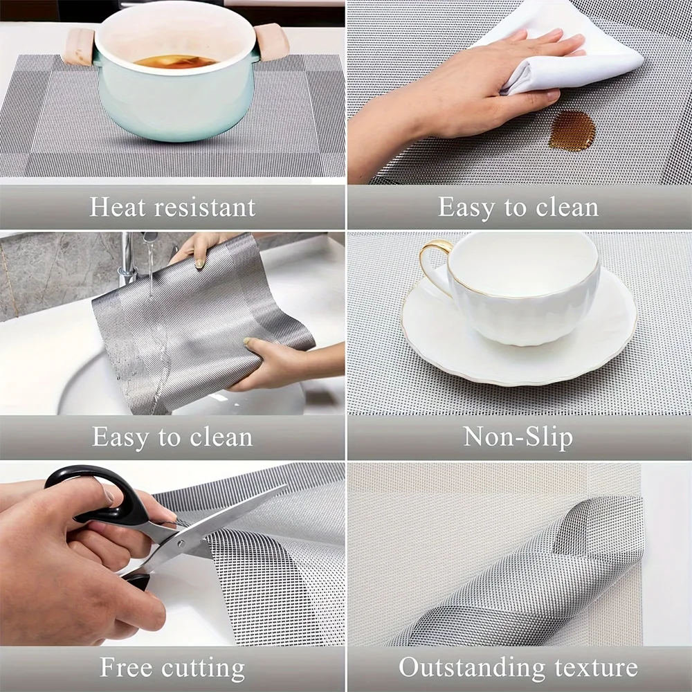 Woven PVC Placemat Set Heat-Resistant Non-Slip Washable Dining Table Mat Home Decor