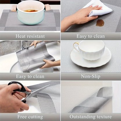 Woven PVC Placemat Set Heat-Resistant Non-Slip Washable Dining Table Mat Home Decor