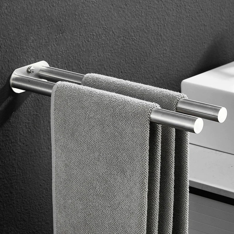 Stainless Steel Wall Mounted Towel Bar Single Double Black Silver Bathroom Decor