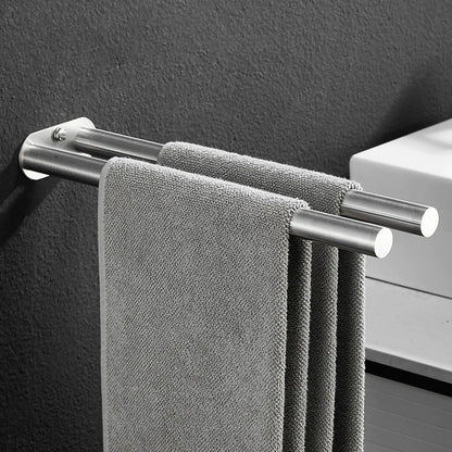 Stainless Steel Wall Mounted Towel Bar Single Double Black Silver Bathroom Decor