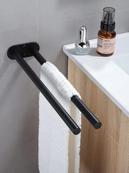 Stainless Steel Wall Mounted Towel Bar Single Double Black Silver Bathroom Decor