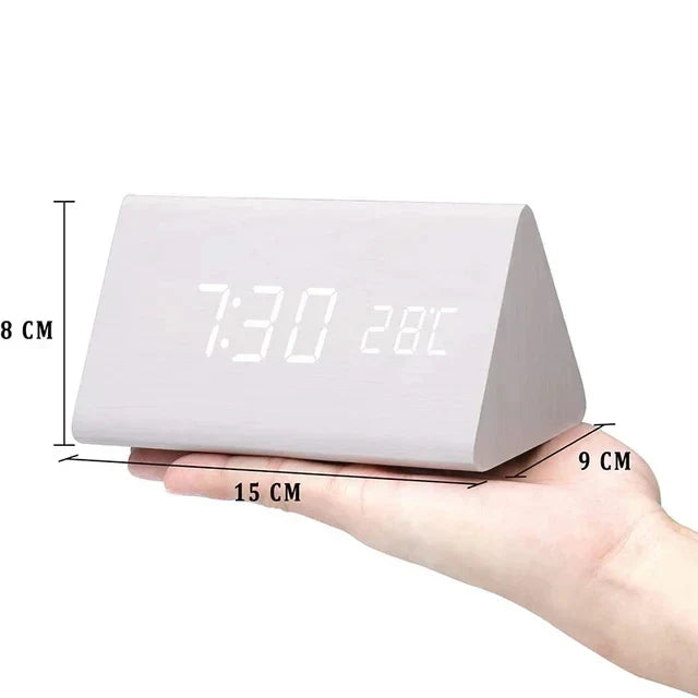 Wooden LED Smart Alarm Clock Voice-Controlled Temperature Display Bedside Home Decor