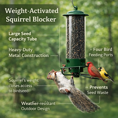 Squirrel Proof Bird Feeder Metal Tube Hanging Outdoor Garden Backyard