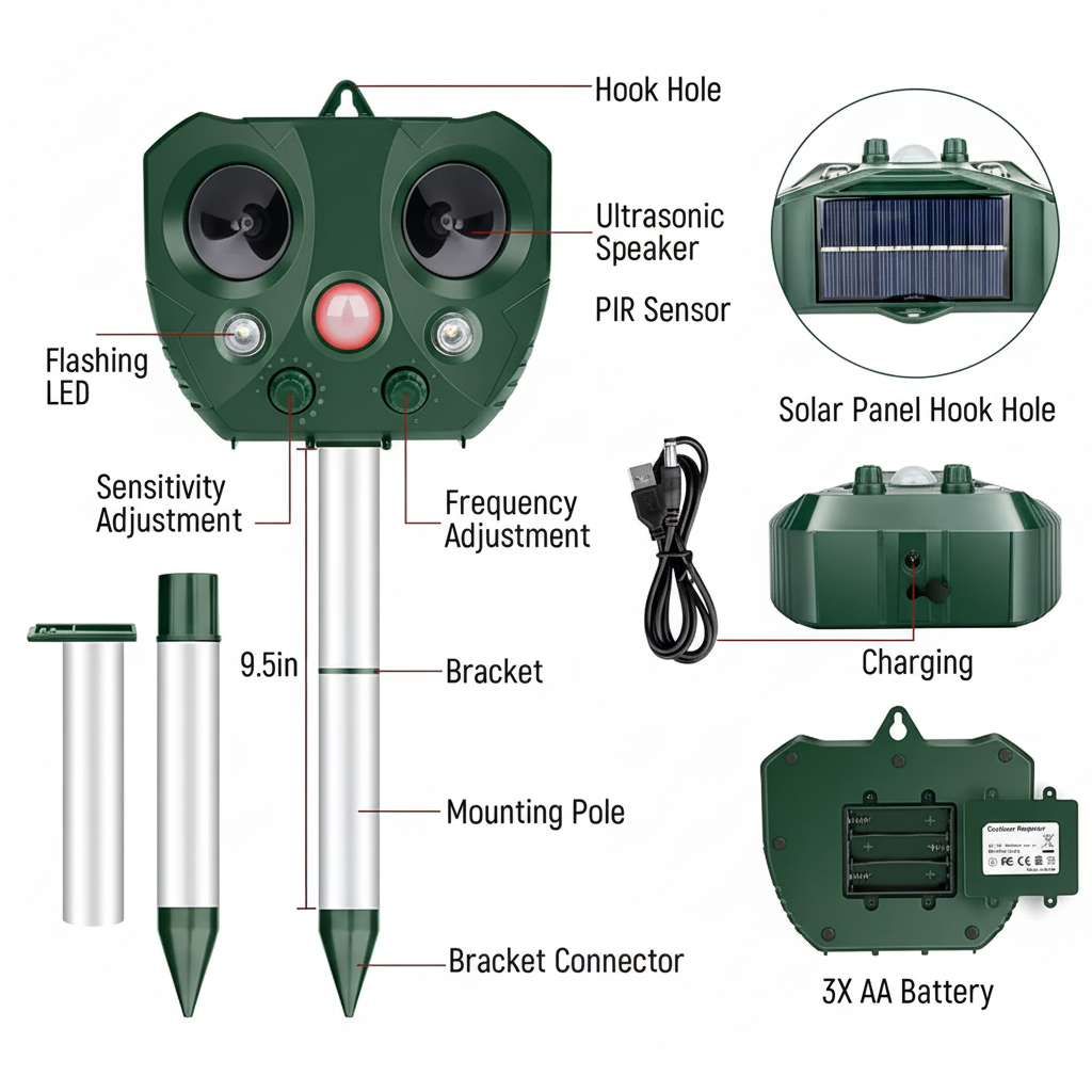 Solar Bird Repeller Ultrasonic Outdoor Garden Pest Control