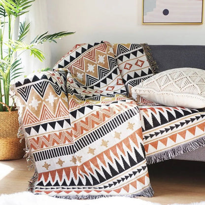 Boho Geometric Cotton Sofa Throw Blanket Indoor Outdoor Picnic Blanket