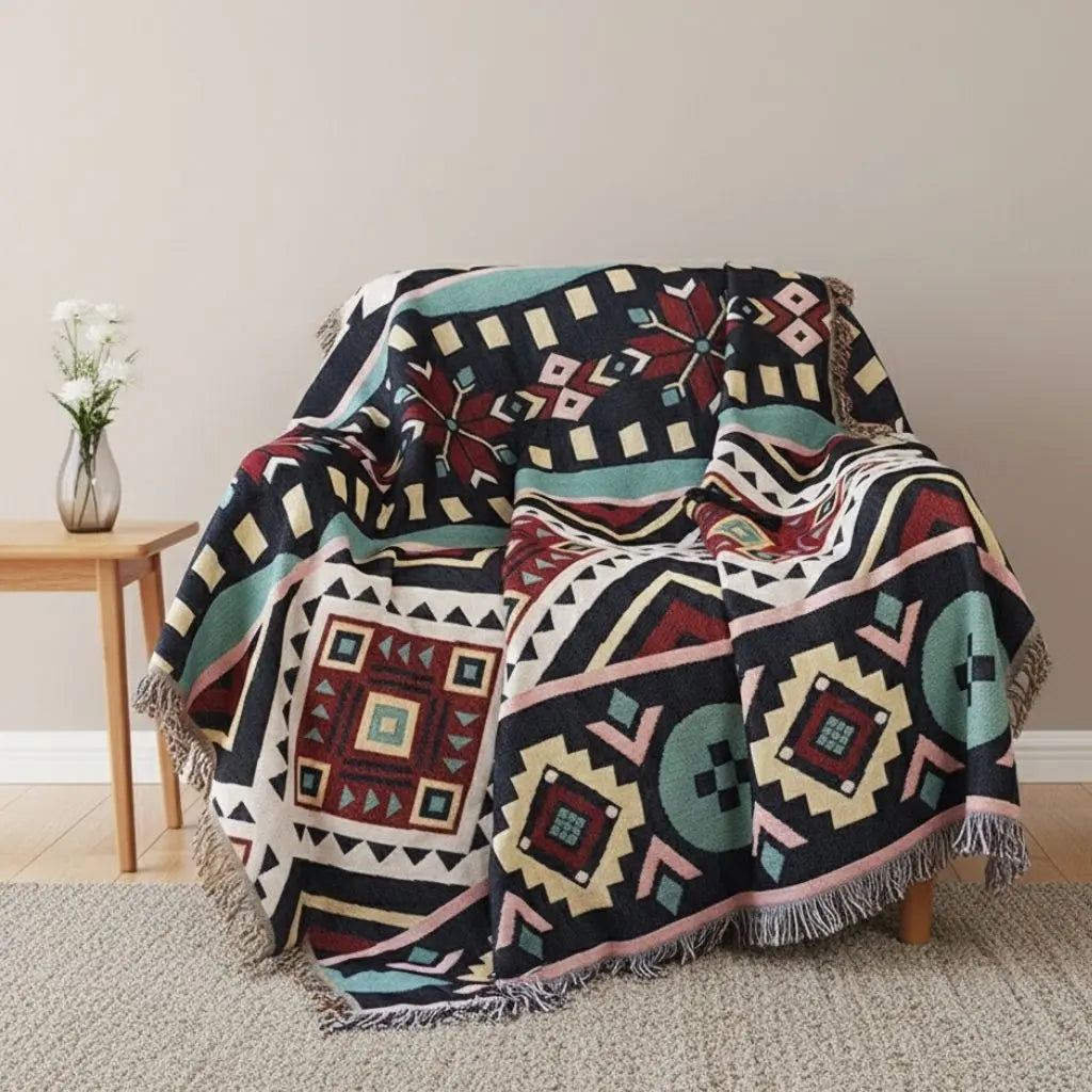 Boho Geometric Cotton Sofa Throw Blanket Indoor Outdoor Picnic Blanket