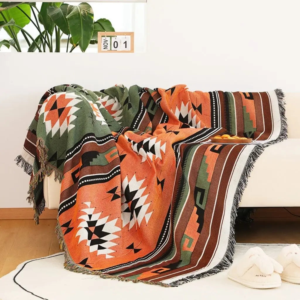 Boho Geometric Cotton Sofa Throw Blanket Indoor Outdoor Picnic Blanket