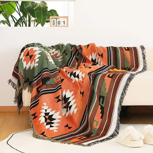 Boho Geometric Cotton Sofa Throw Blanket Indoor Outdoor Picnic Blanket