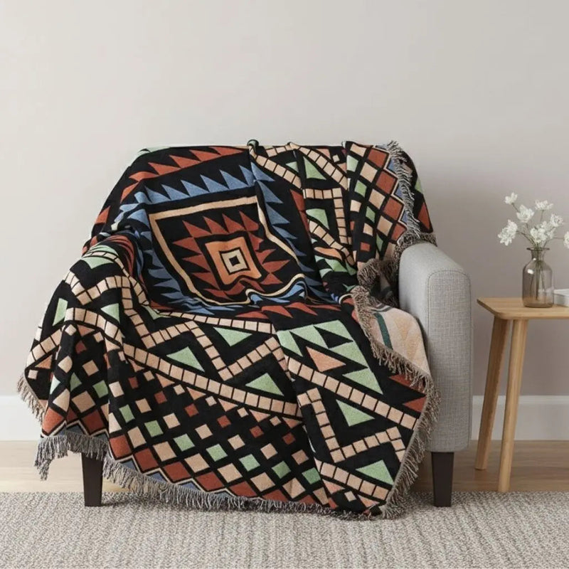 Boho Geometric Cotton Sofa Throw Blanket Indoor Outdoor Picnic Blanket