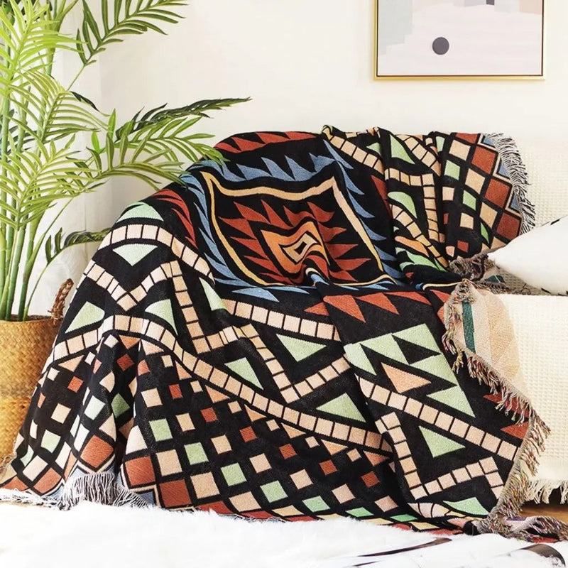 Boho Geometric Cotton Sofa Throw Blanket Indoor Outdoor Picnic Blanket