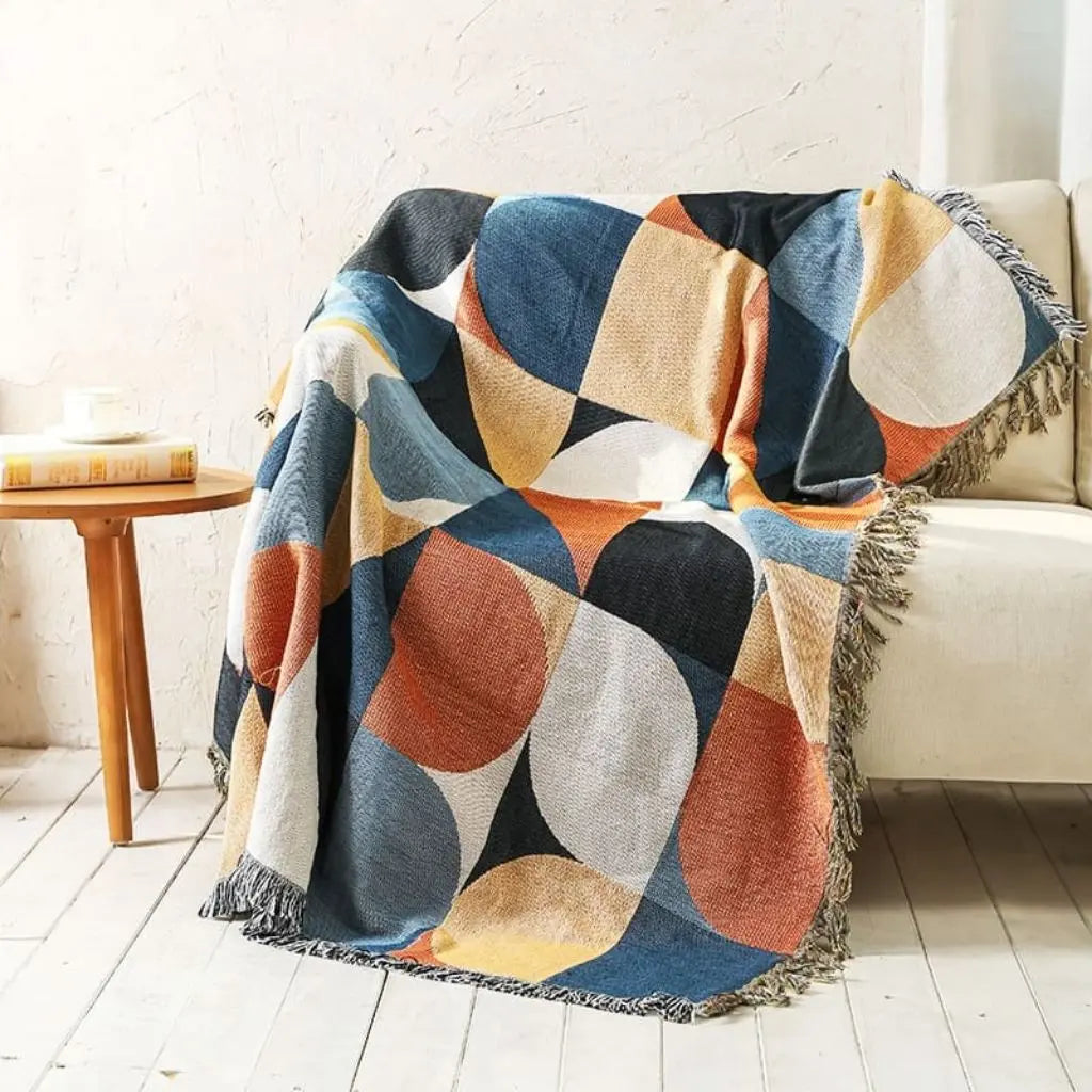 Boho Geometric Cotton Sofa Throw Blanket Indoor Outdoor Picnic Blanket