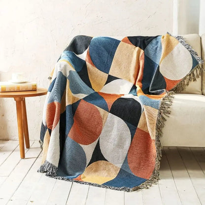 Boho Geometric Cotton Sofa Throw Blanket Indoor Outdoor Picnic Blanket