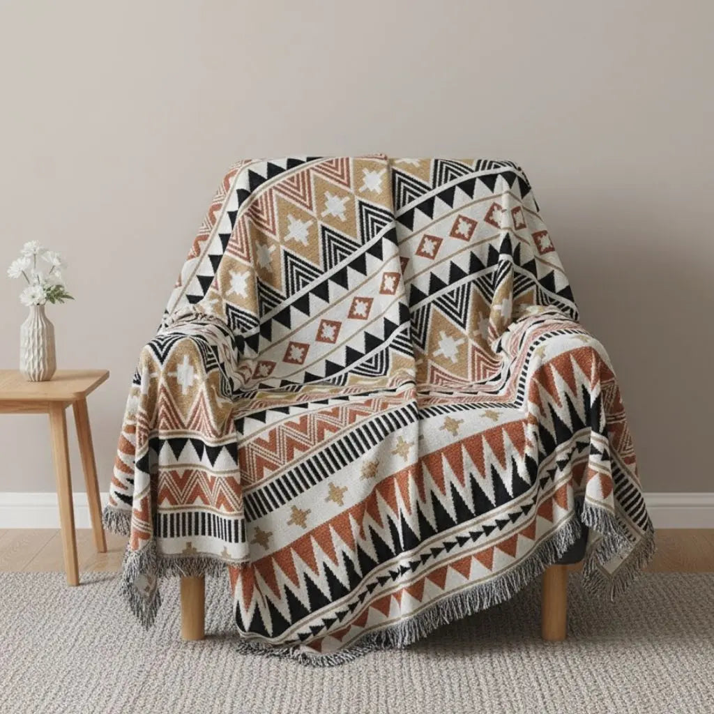 Boho Geometric Cotton Sofa Throw Blanket Indoor Outdoor Picnic Blanket