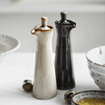 Ceramic Oil and Vinegar Dispenser Artisan Reactive Glaze Japandi Kitchen