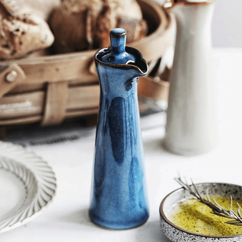 Ceramic Oil and Vinegar Dispenser Artisan Reactive Glaze Japandi Kitchen