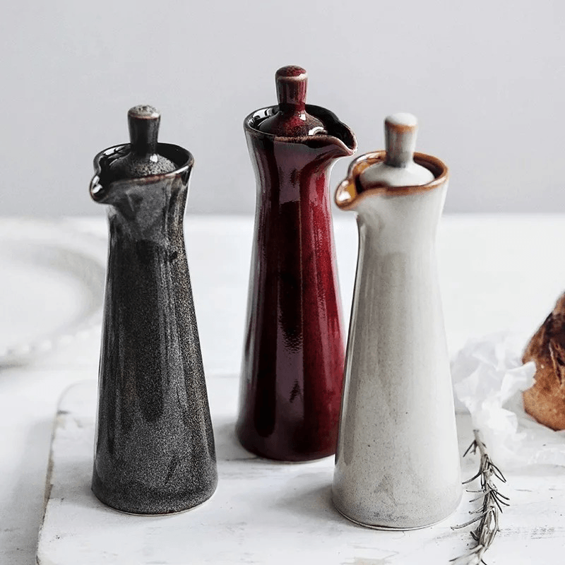 Ceramic Oil and Vinegar Dispenser Artisan Reactive Glaze Japandi Kitchen