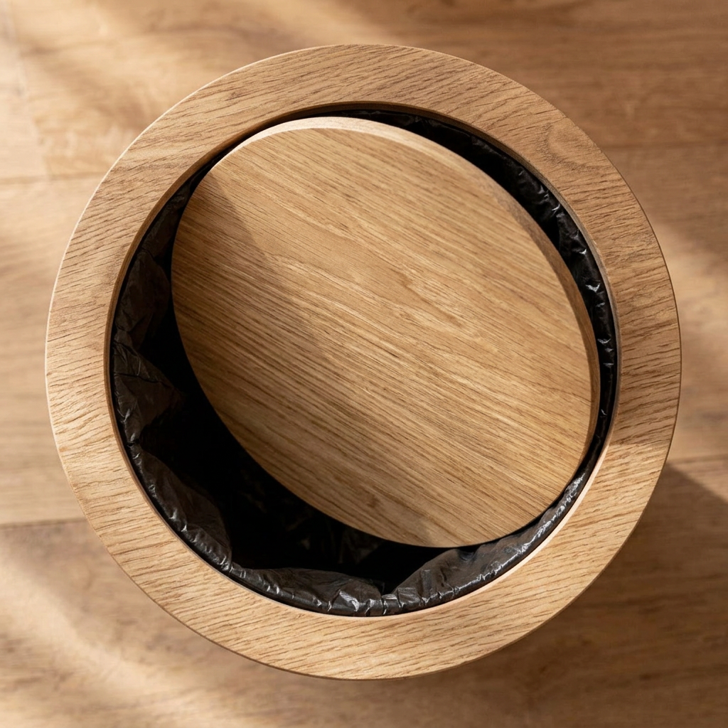 Japandi Rotating Waste Bin Wood Grain Minimalist Bathroom Decor