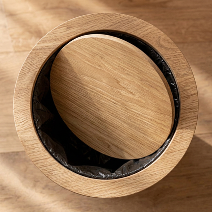 Japandi Rotating Waste Bin Wood Grain Minimalist Bathroom Decor
