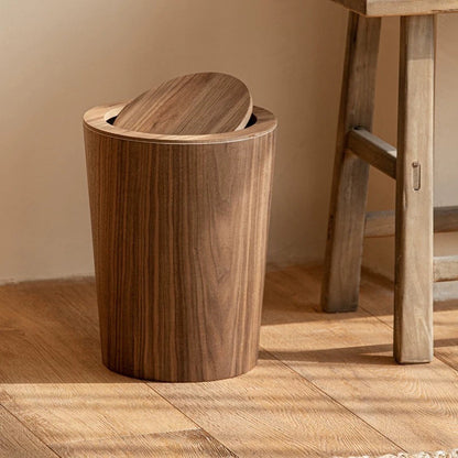Japandi Rotating Waste Bin Wood Grain Minimalist Bathroom Decor