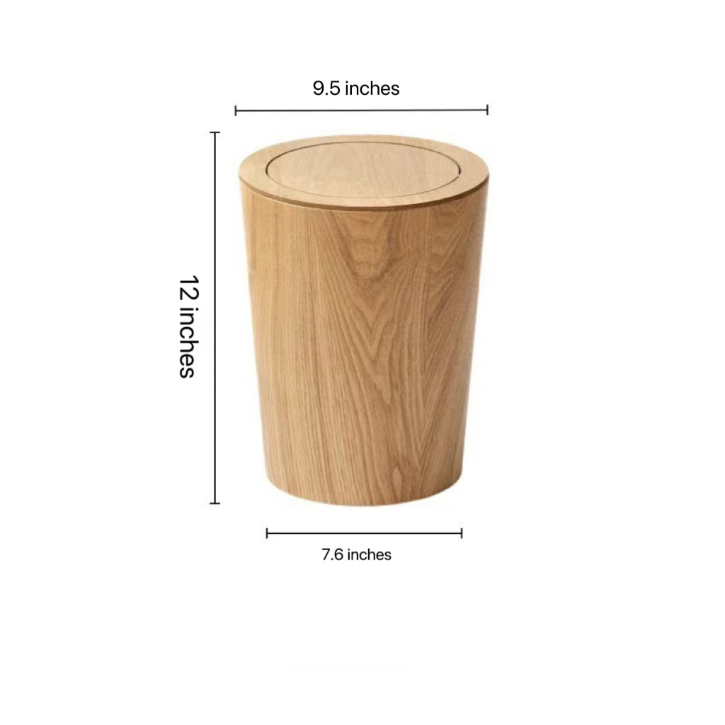 Japandi Rotating Waste Bin Wood Grain Minimalist Bathroom Decor