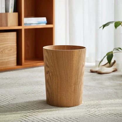 Japandi Rotating Waste Bin Wood Grain Minimalist Bathroom Decor
