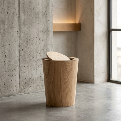 Japandi Rotating Waste Bin Wood Grain Minimalist Bathroom Decor