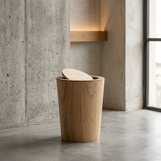 Japandi Rotating Waste Bin Wood Grain Minimalist Bathroom Decor
