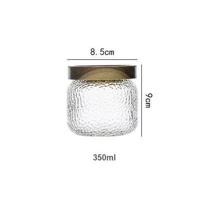 Hammered Glass Airtight Storage Jar with Timber Lid Kitchen Counter Decor