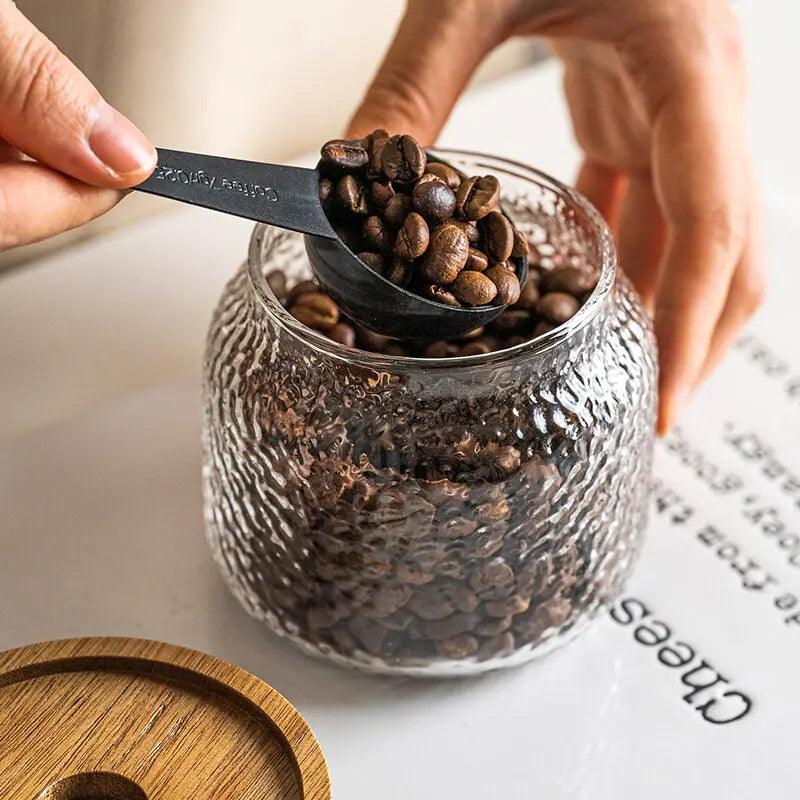 Hammered Glass Airtight Storage Jar with Timber Lid Kitchen Counter Decor