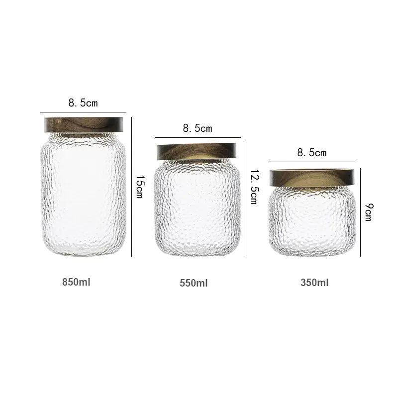 Hammered Glass Airtight Storage Jar with Timber Lid Kitchen Counter Decor