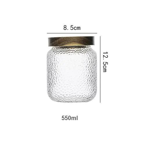 Hammered Glass Airtight Storage Jar with Timber Lid Kitchen Counter Decor