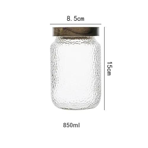 Hammered Glass Airtight Storage Jar with Timber Lid Kitchen Counter Decor