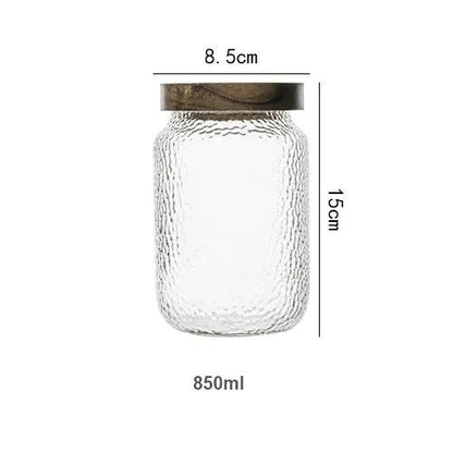 Hammered Glass Airtight Storage Jar with Timber Lid Kitchen Counter Decor