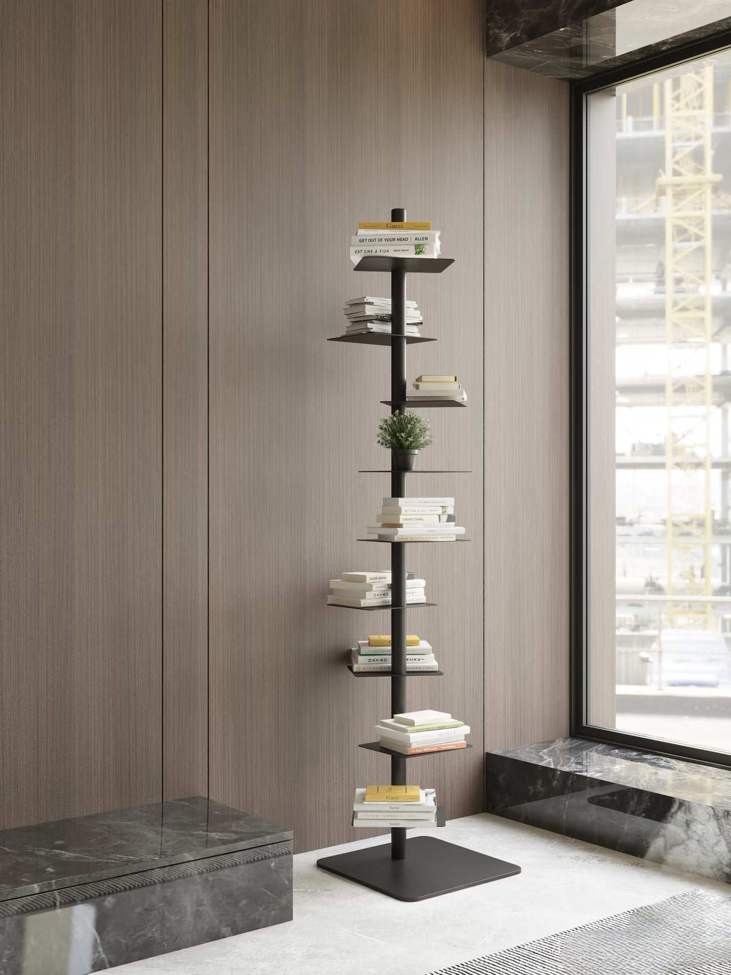 Industrial Steel Vertical Bookshelf Plant Stand Modern Storage